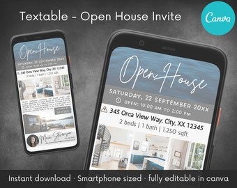 Textable Open House Invite Template | Home Buying Selling | Customize & Edit in Canva | Real Estate Showing Marketing | Digital download