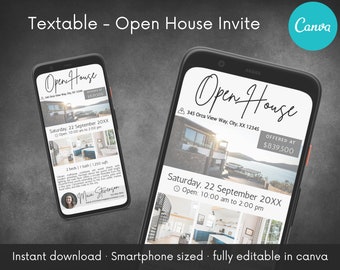 Textable Open House Invite Template | Home Buying Selling | Customize & Edit in Canva | Real Estate Showing Marketing | Digital download
