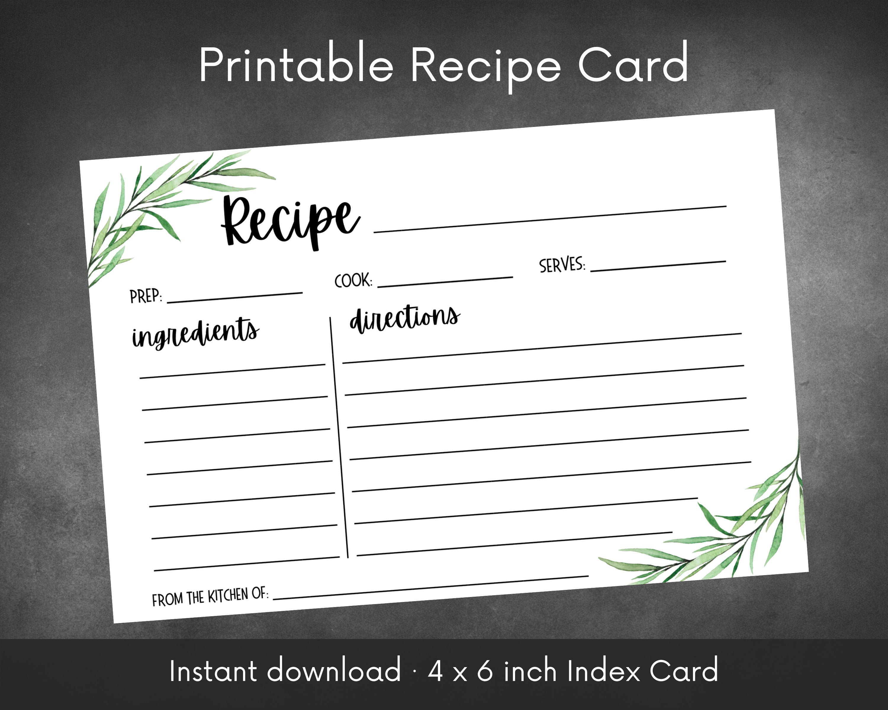 Customizable Recipe Card | Printable Instant Download .PDF | 4 X 6 ...