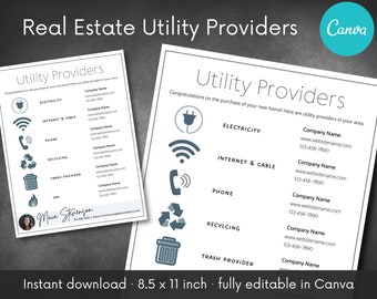 Real Estate Utility Providers | Customize & Edit in Canva | New Home Owner Welcome Close Resource | House Buying | Realtor Digital Download