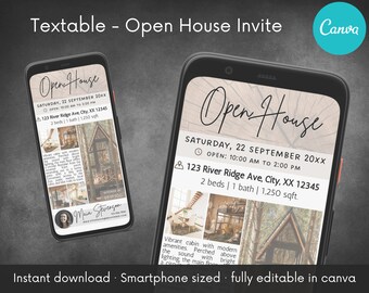 Textable Open House Invite Template | Home Buying Selling | Customize & Edit in Canva | Real Estate Showing Marketing | Digital download