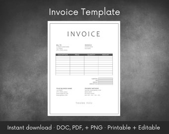 Invoice Template - printable, custom order forms, photography invoice template, editable billing form, order form