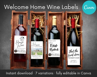 Welcome Home Wine Gift Label Template | Buyer Housewarming | Real Estate Closing Marketing | Customize & Edit in Canva | Digital download