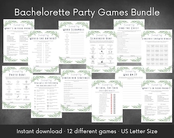Bachelorette Party Games Bundle | Greenery Set | Scavenger Hunt | Party Games | Wedding Shower | Instant Download