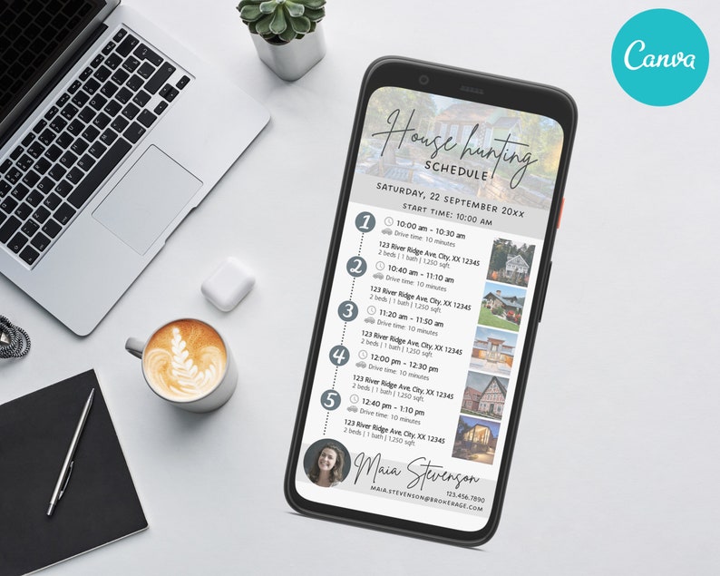 Textable House Hunting Schedule Template Home Buying Timeline Checklist Customize & Edit in Canva Real Estate Digital download image 3