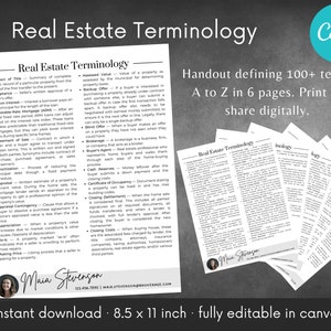 Real Estate Terminology Template | Customize & Edit in Canva | Home Buying Selling Terms | Realtor Opt In Lead Magnet | Digital download