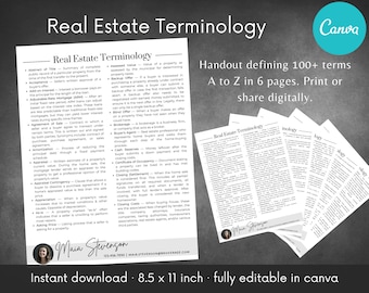 Real Estate Terminology Template | Customize & Edit in Canva | Home Buying Selling Terms | Realtor Opt In Lead Magnet | Digital download