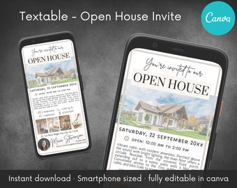 Textable Open House Invite Template | Home Buying Selling | Customize & Edit in Canva | Real Estate Showing Marketing | Digital download