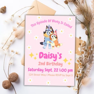 Modello di invito di compleanno Bluey Girly Invito Bluey digitale Modello di invito Bluey Girly Invito alla festa per ragazze Bluey Invito Canva digitale