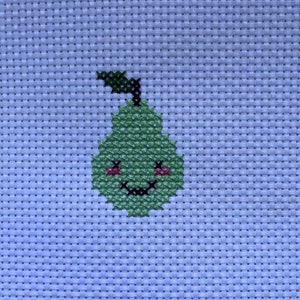 Pear cross stitch pattern PDF, Modern cross stitch, Beginner cross stitch pattern, Easy cute pattern for kids