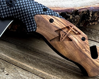 Lineman Knife Custom Engraved Wood Handle Folding Knife Personalized Gift for Lineman Utility Worker Gift for Him
