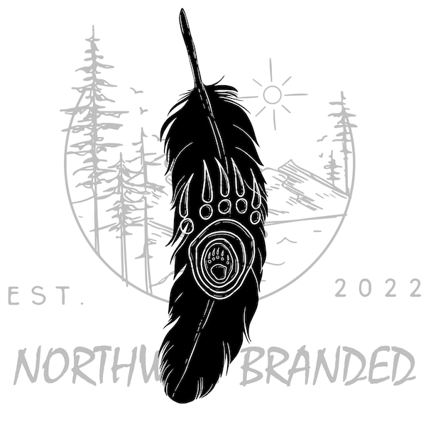 Native American Wall Art SVG, Feather with Bear Paw svg, Native American SVG, Native American , Native Feathers svg, Feather SVG