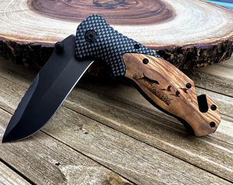 Pheasant Hunting Knife Engraved Wood Handle Pocket Knife Bird Dog Hunter Gift Upland Hunting Gift for Him