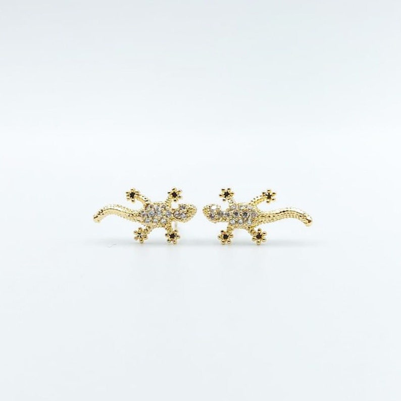 Lizard Stud Earrings, Gecko Stud Earrings, Gecko Lizard Earrings, Animal Stud Earrings, Gold Plated Stud Earrings image 4