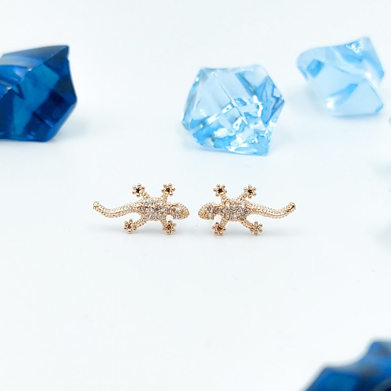 Lizard Stud Earrings, Gecko Stud Earrings, Gecko Lizard Earrings, Animal Stud Earrings, Gold Plated Stud Earrings image 3