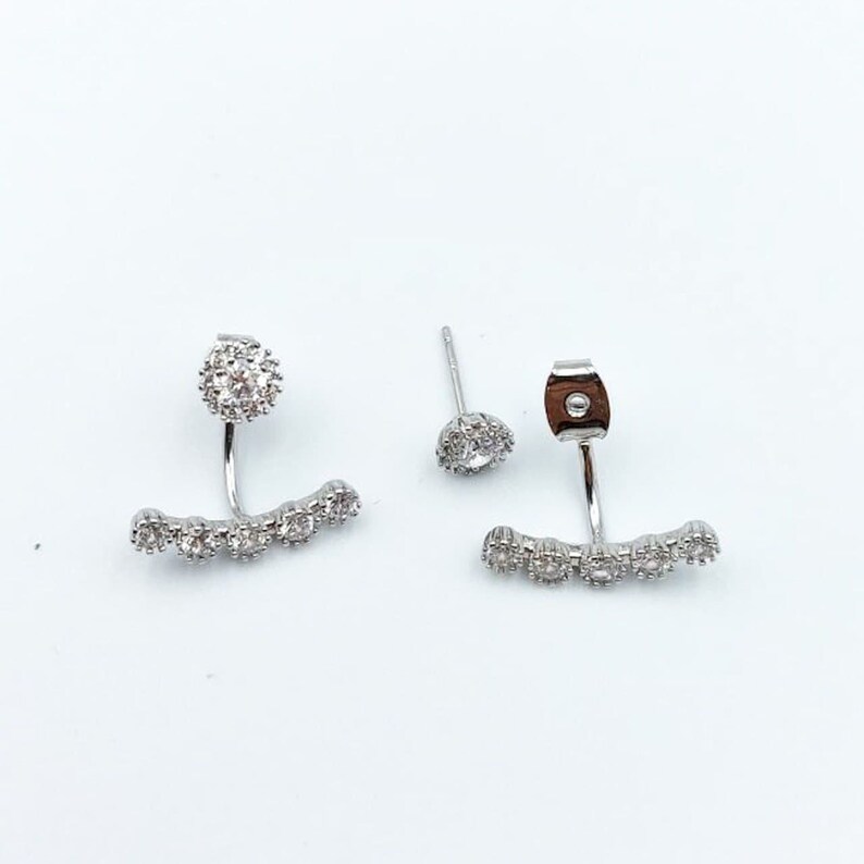Silver Plated Earrings Cubic Zirconia Ear Jacket Floating Earrings Double Sided Earrings Front Back Earrings