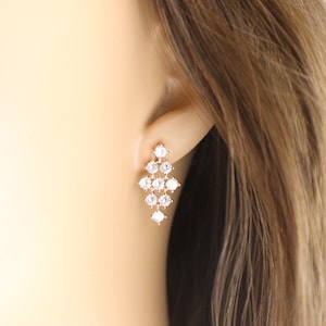 Waterfall Earrings, Rose Gold Bridal Earrings, Bridal Earrings Chandelier, Cluster Earrings, Fringe Earrings, Perfect Gift for Her image 1