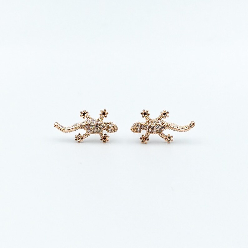 Lizard Stud Earrings, Gecko Stud Earrings, Gecko Lizard Earrings, Animal Stud Earrings, Gold Plated Stud Earrings image 5