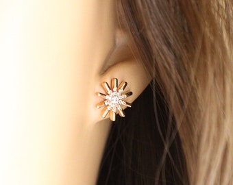 Sun Stud Earrings, Celestial Stud Earrings, Dainty Sun Studs, Rose Gold Sun Earrings, CZ Stud Earrings, Perfect Gift for Her