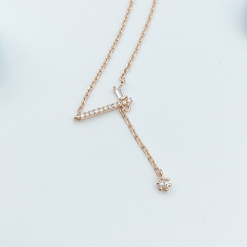 Bar Drop Necklace, Bar Necklace, Line Necklace, CZ Bar Necklace, CZ Dangle Necklace, Adjustable Necklace, Perfect Gift for Her image 3