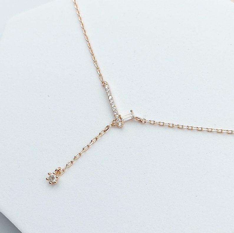 Bar Drop Necklace, Bar Necklace, Line Necklace, CZ Bar Necklace, CZ Dangle Necklace, Adjustable Necklace, Perfect Gift for Her image 6