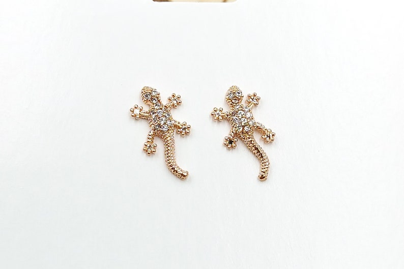 Lizard Stud Earrings, Gecko Stud Earrings, Gecko Lizard Earrings, Animal Stud Earrings, Gold Plated Stud Earrings image 6