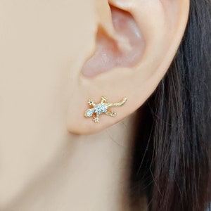 Lizard Stud Earrings, Gecko Stud Earrings, Gecko Lizard Earrings, Animal Stud Earrings, Gold Plated Stud Earrings image 9