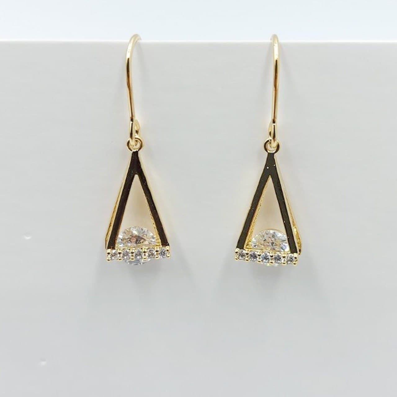 Gold Triangle Dangle Earrings, Gold Geometric Earrings, Geometric