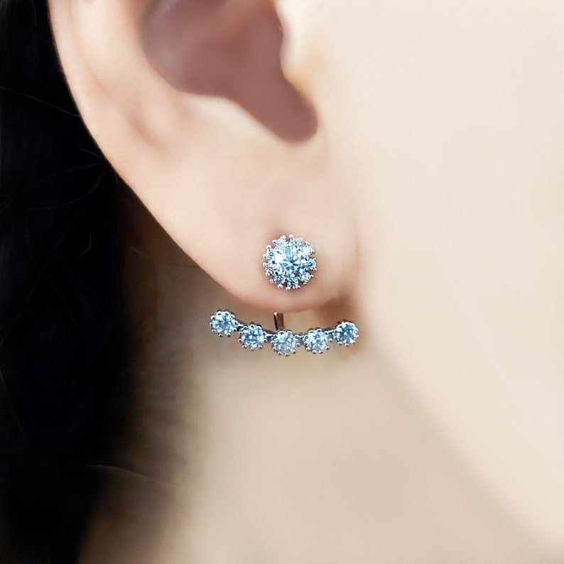 Silver Plated Earrings Cubic Zirconia Ear Jacket Floating Earrings Double Sided Earrings Front Back Earrings