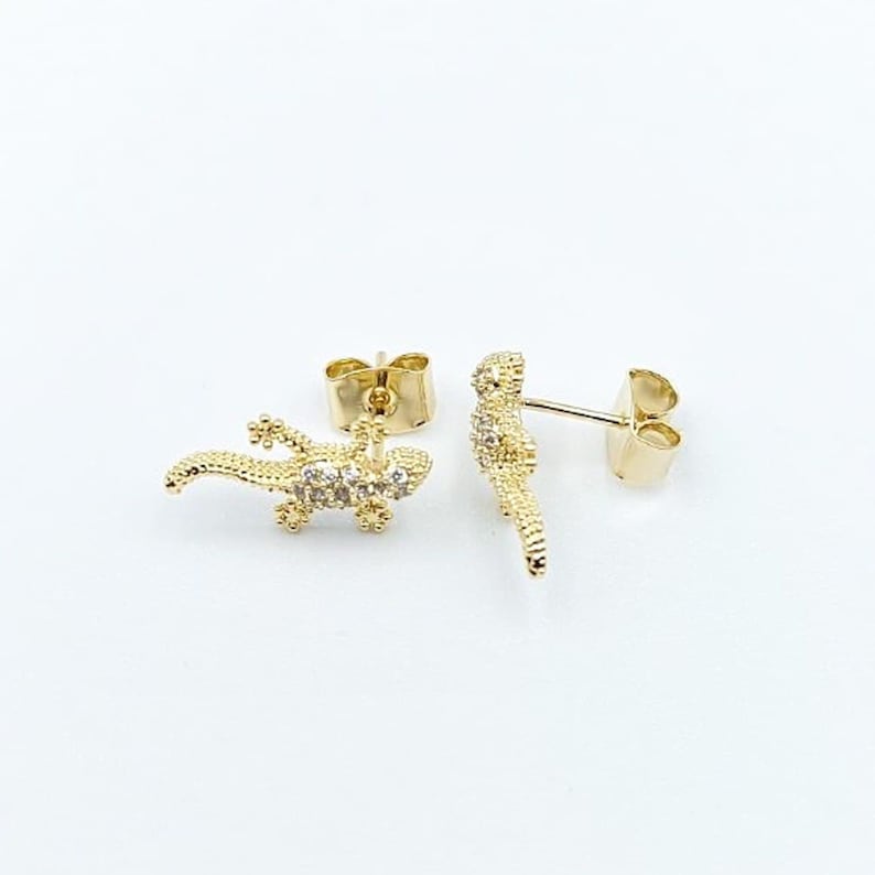 Lizard Stud Earrings, Gecko Stud Earrings, Gecko Lizard Earrings, Animal Stud Earrings, Gold Plated Stud Earrings image 8