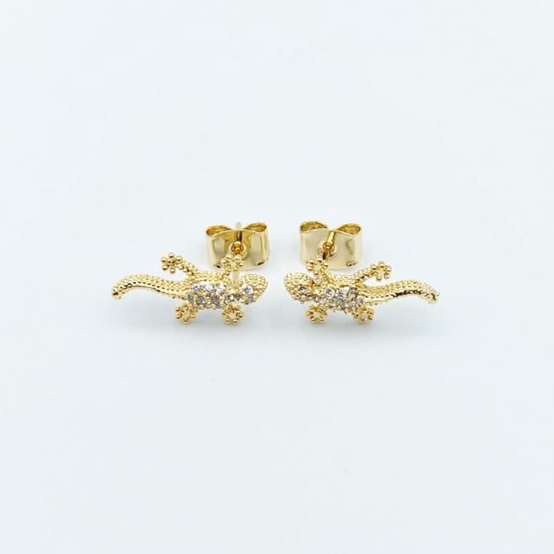 Lizard Stud Earrings, Gecko Stud Earrings, Gecko Lizard Earrings, Animal Stud Earrings, Gold Plated Stud Earrings image 7