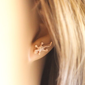 Lizard Stud Earrings, Gecko Stud Earrings, Gecko Lizard Earrings, Animal Stud Earrings, Gold Plated Stud Earrings image 2
