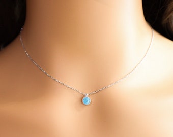 Dainty Turquoise Necklace, December Birthstone Pendant, Tiny Turquoise Necklace, Gemstone Necklace, Perfect Gift for Her