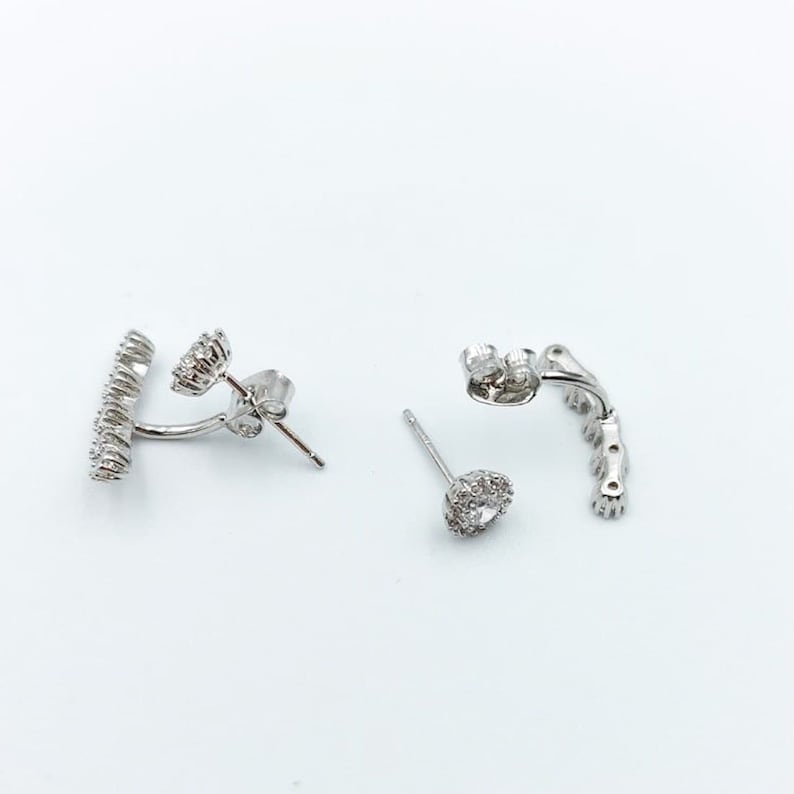 Silver Plated Earrings Cubic Zirconia Ear Jacket Floating Earrings Double Sided Earrings Front Back Earrings