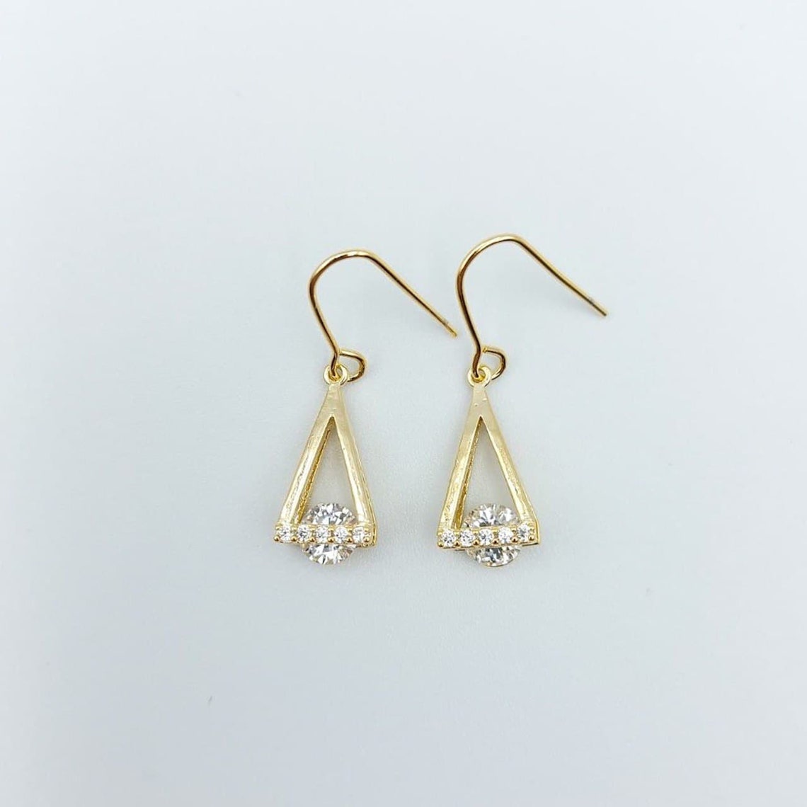 Gold Triangle Dangle Earrings, Gold Geometric Earrings, Geometric
