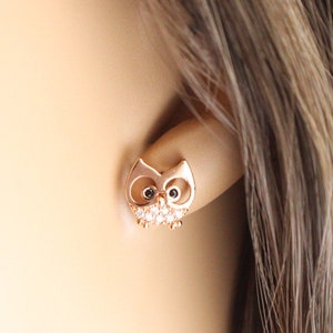 Eule Ohrstecker, Gold Eule Ohrringe, Rose Gold Eule Ohrringe, Vogel Ohrstecker, Eule Ohrringe, vergoldete Ohrstecker