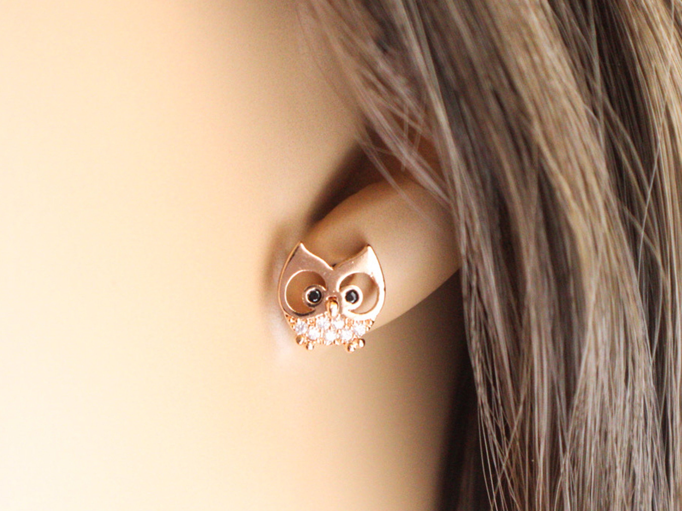 Gold owl earrings best sale studs