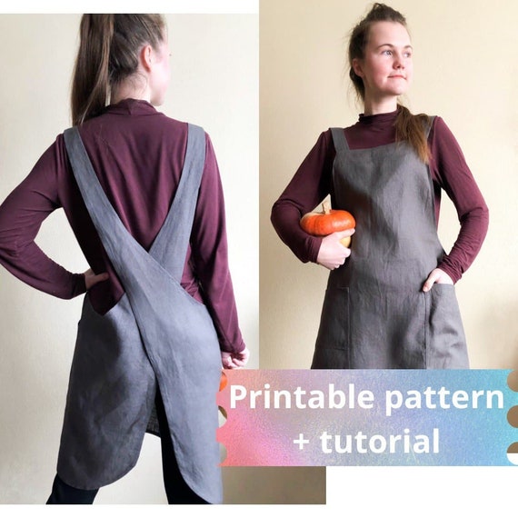 Japanese Apron Sewing Pattern XS-4XL Plus Size, Cross Back Apron