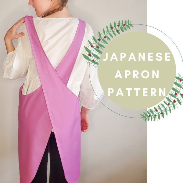 Tablier dos croisé patron de couture PDF Tablier japonais avec poches motif imprimable Téléchargement instantané, chasuble réversible sans attaches tablier XS-5XL