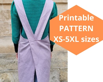 Japanese Apron Sewing Pattern PDF XXS-5XL Plus Size, Cross Back Apron With Pockets Women Men Printable Pattern, DIY Homemade Teacher Aprons