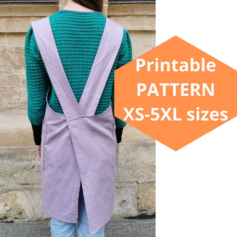 Japanese Apron Sewing Pattern PDF XXS5XL Plus Size, Cross Back Apron