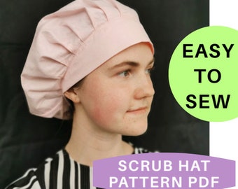 Bouffant SCRUB CAP pattern PDF, surgical cap sewing instruction with photos, tutorial scrub hat with room for hair, instant download