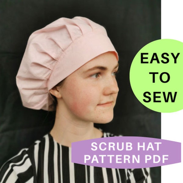 Bouffant SCRUB CAP pattern PDF, surgical cap sewing instruction with photos, tutorial scrub hat with room for hair, instant download