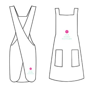 Cross Back Apron Sewing Pattern PDF Japanese Apron With Pockets Printable Pattern Instant Download, Pinafore Reversible No-ties Apron XS-5XL image 3