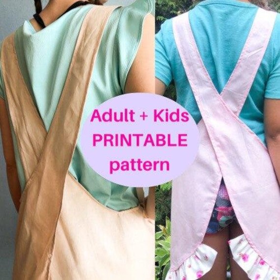 2 Japanese Apron Patterns for Women Men Kids Cross Back Apron | Etsy