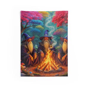 Magical Wizard Tapestry, Fantasy Home Decor, Bohemian Wall Art, Enchanted Forest Tapestry, Unique Gift for Wizards Lovers