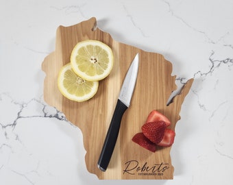 Personalized Wisconsin State Cutting Board And Serving Tray Handmade From Solid Hickory Hardwood