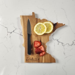 Personalized Minnesota State Cutting Board And Serving Tray Handmade From Solid Hickory Hardwood