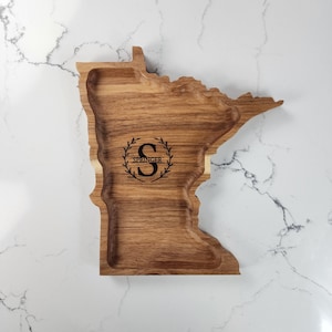 Personalized Minnesota Catch-All Tray Handmade Gift From Solid Hickory Hardwood