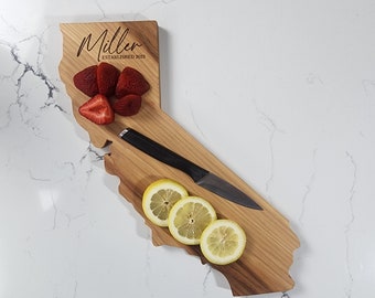 Personalized California State Cutting Board And Serving Tray Handmade From Solid Hickory Hardwood